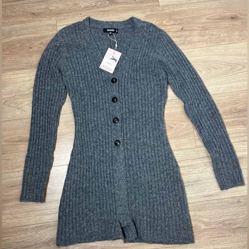 Missguided Cozy Gray Ribbed Knit Loungewear Romper NWT